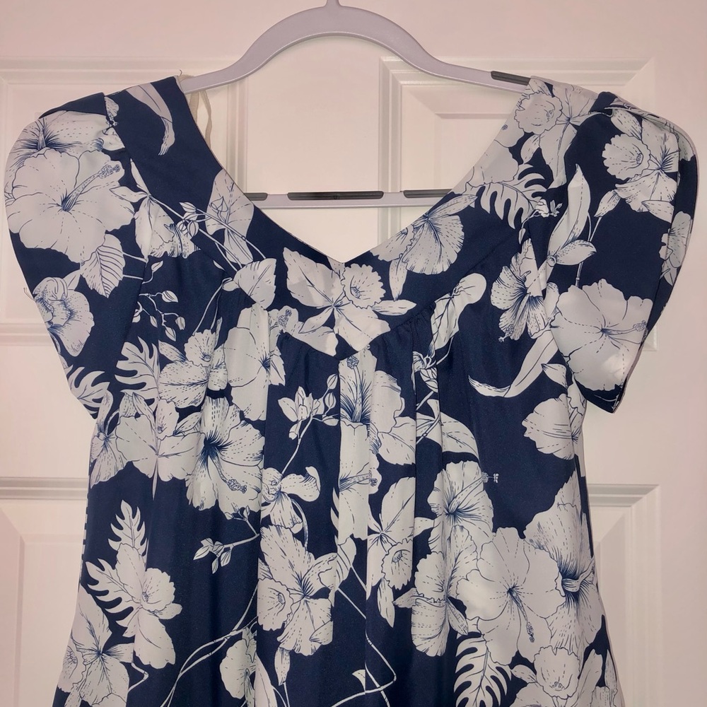 Vintage Hawaiian Muʻumuʻu Dress | Fashions by Loke | Blue & White Floral - Picture 2 of 6